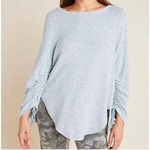 Anthropologie Saturday Sunday Tenley Ruched Sleeve Ribbed Back Tunic Sweater